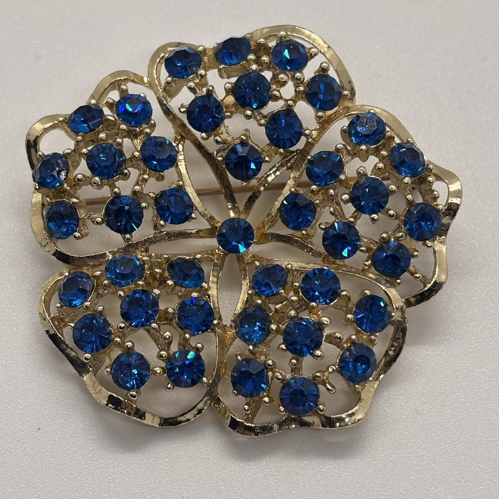 Vintage‎ Brooch Blue Rhinestone Pin Costume Jewelry Retro Statement